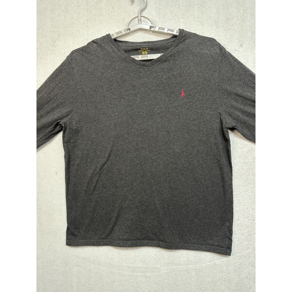 Polo Ralph Lauren Men's XL Gray Pullover Long Sleeve V-Neck Shirt Red Pony‎